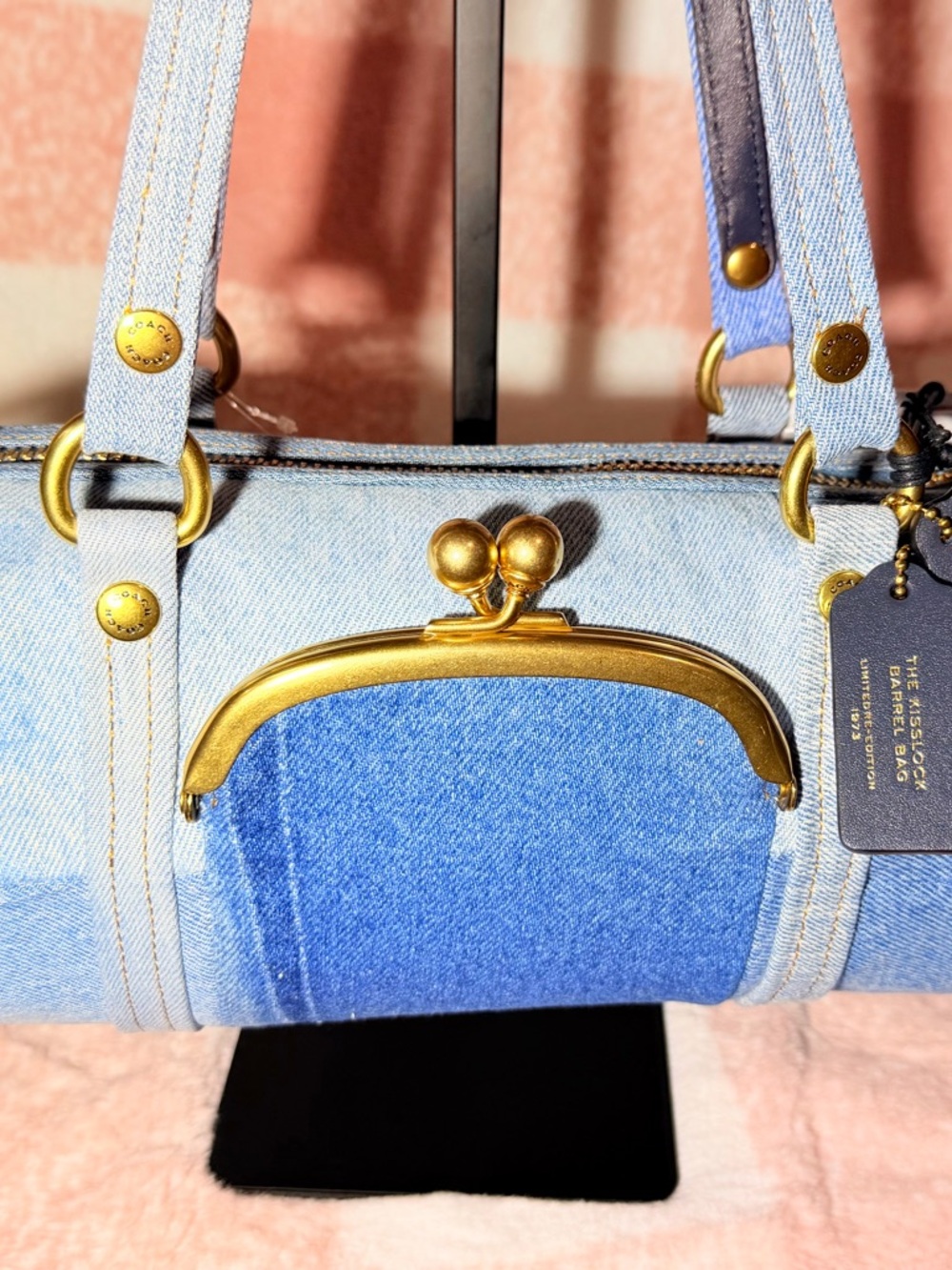 COACH Denim Kisslock Barrel bag 28 in gold hardware NWT - Picture 6 of 12